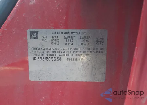 2016 Chevrolet Cruze Lt Auto from USA, damaged, VIN 1G1BE5SM5G7302238